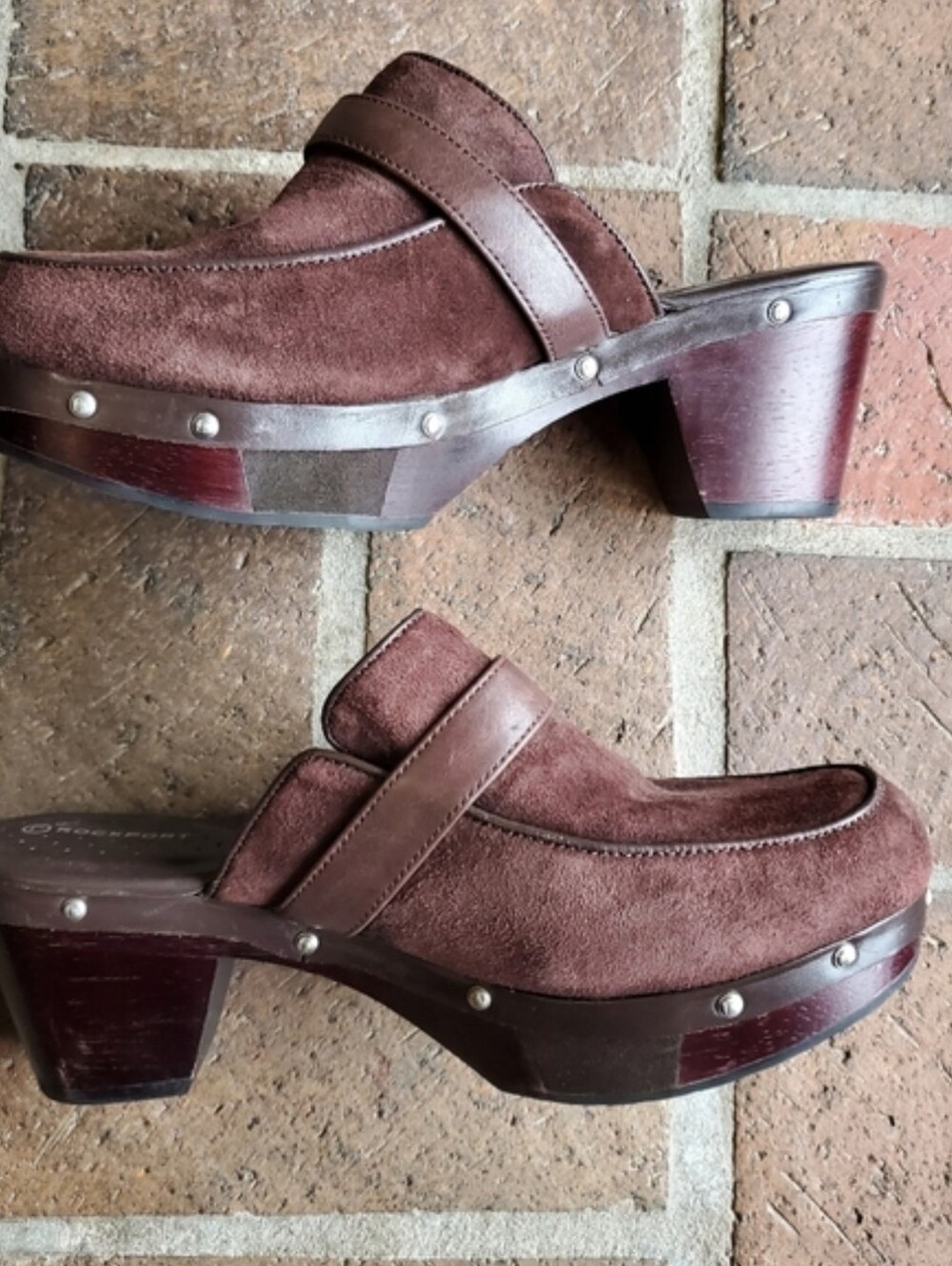ROCKPORT Leather Platform Mules "AdiPrene" by Adidas Chunk Heel Size 7 NWOB